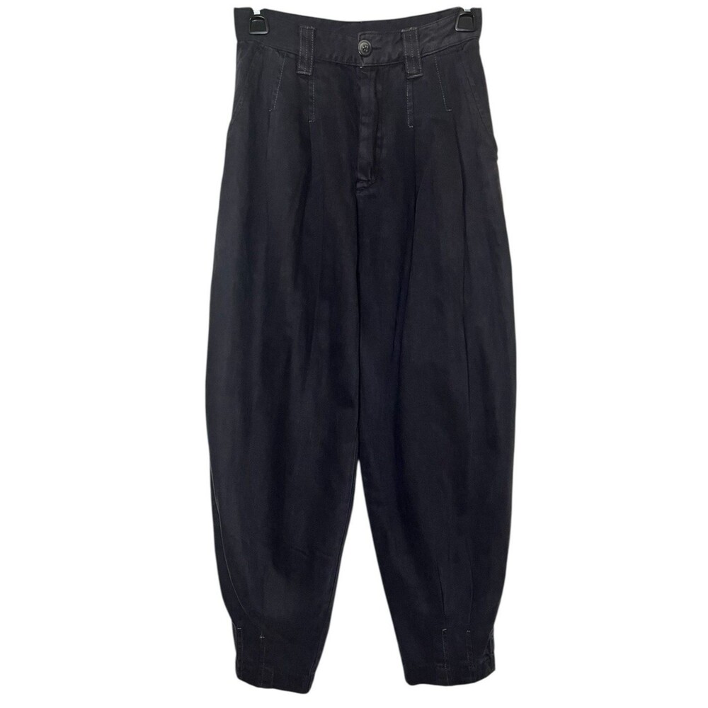 FREE PEOPLE Black Barcelona Balloon Pants High Rise Cotton Twill Pleated Size 0 - Picture 3 of 8